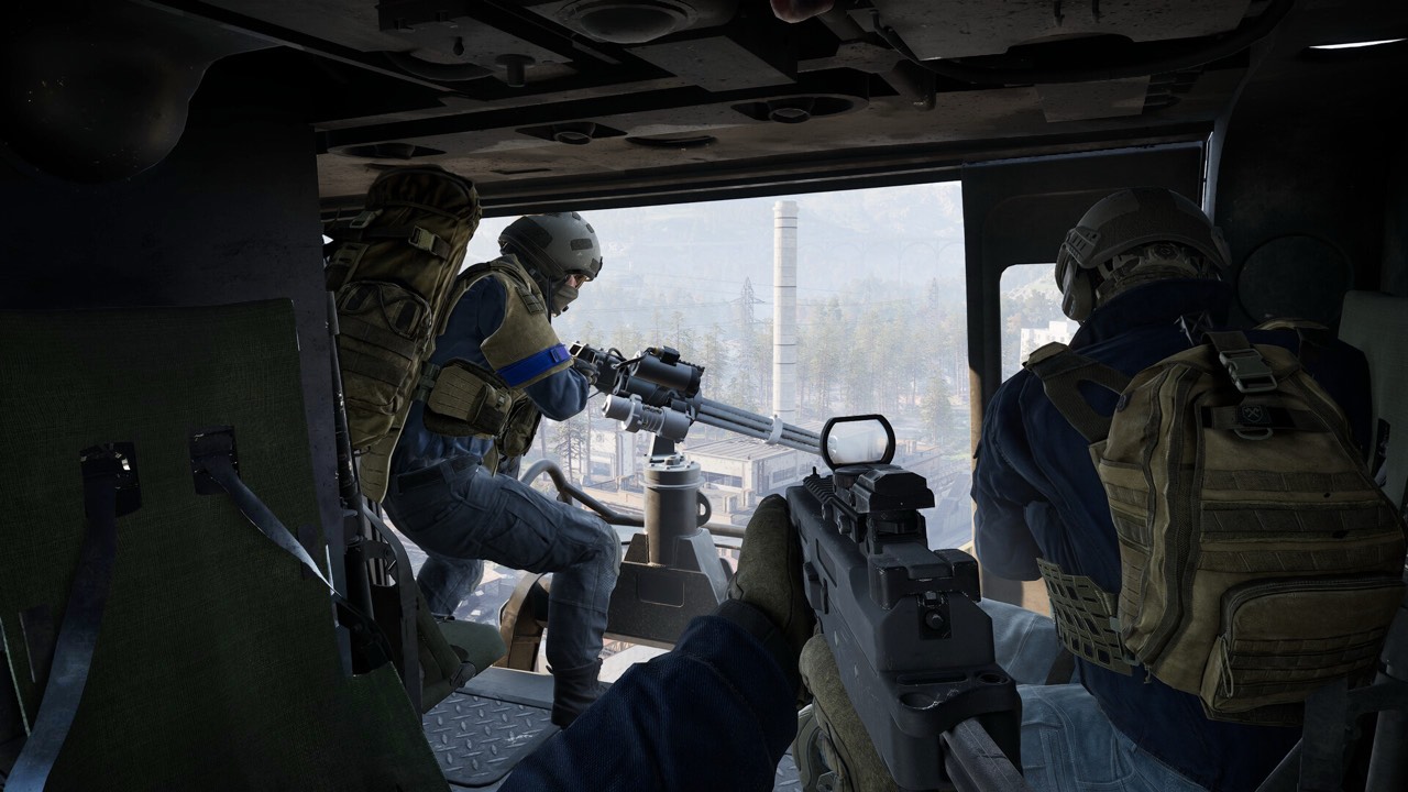 Official WARDOGS screenshot showing a squad preparing to deploy from a helicopter