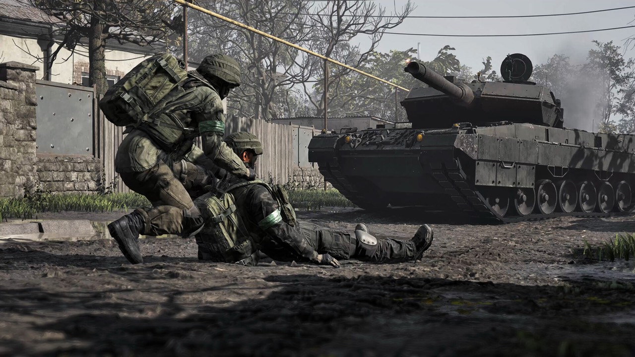 Official WARDOGS screenshot showing infantry and an armored vehicle